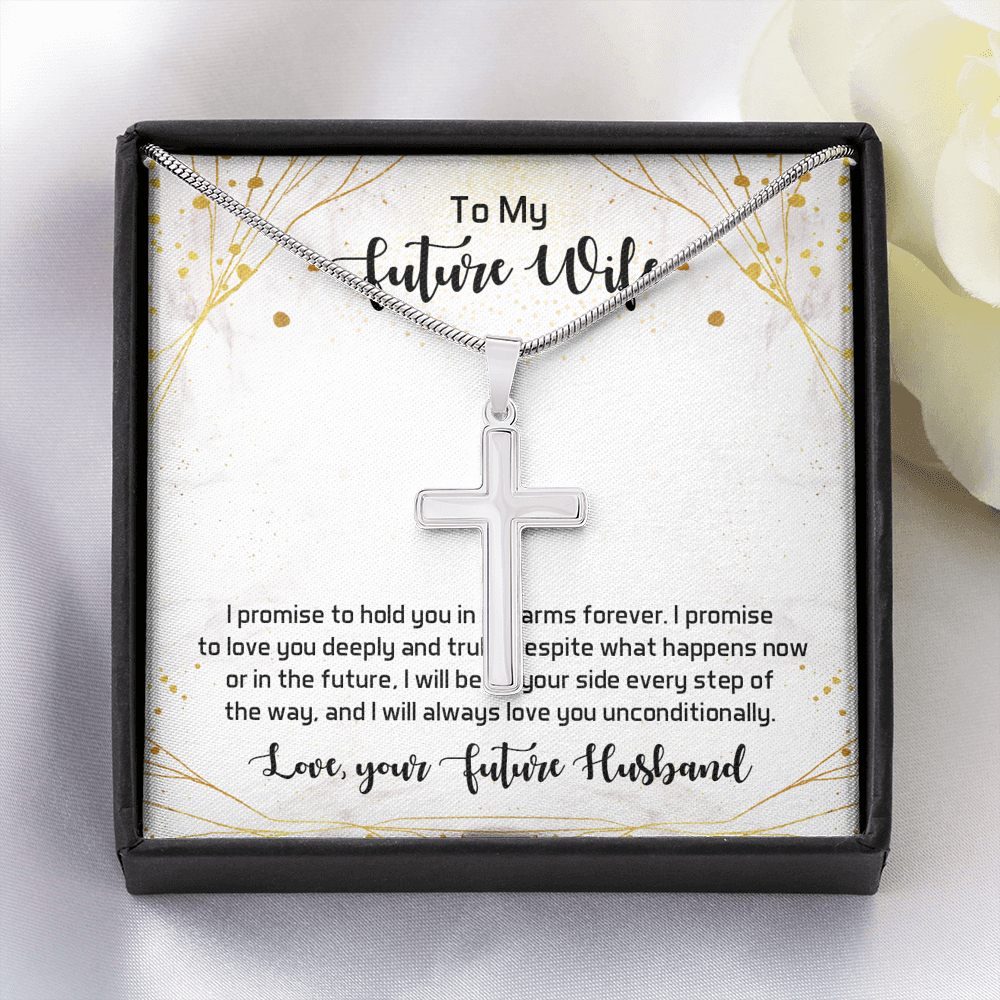 To My Future Wife I Promise To Hold You In My Arms Forever Cross Card Necklace w Stainless Steel Pendant-Express Your Love Gifts