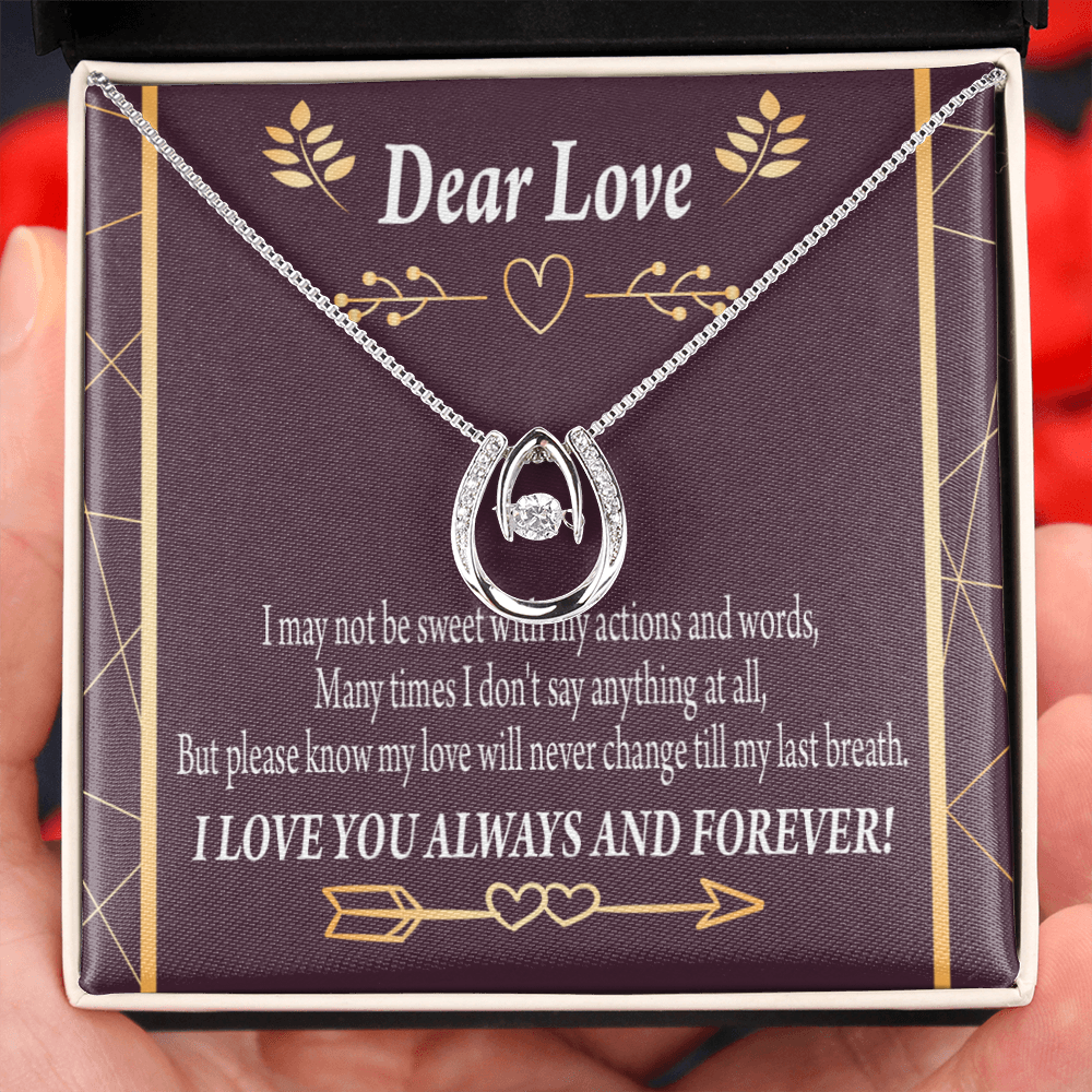 To My Girlfriend Apology to Wife Girlfriend My Love Lucky Horseshoe Necklace Message Card 14k w CZ Crystals-Express Your Love Gifts