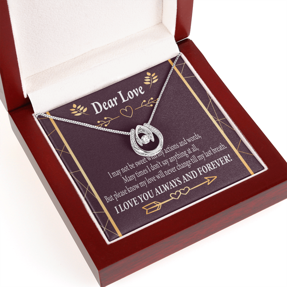 To My Girlfriend Apology to Wife Girlfriend My Love Lucky Horseshoe Necklace Message Card 14k w CZ Crystals-Express Your Love Gifts