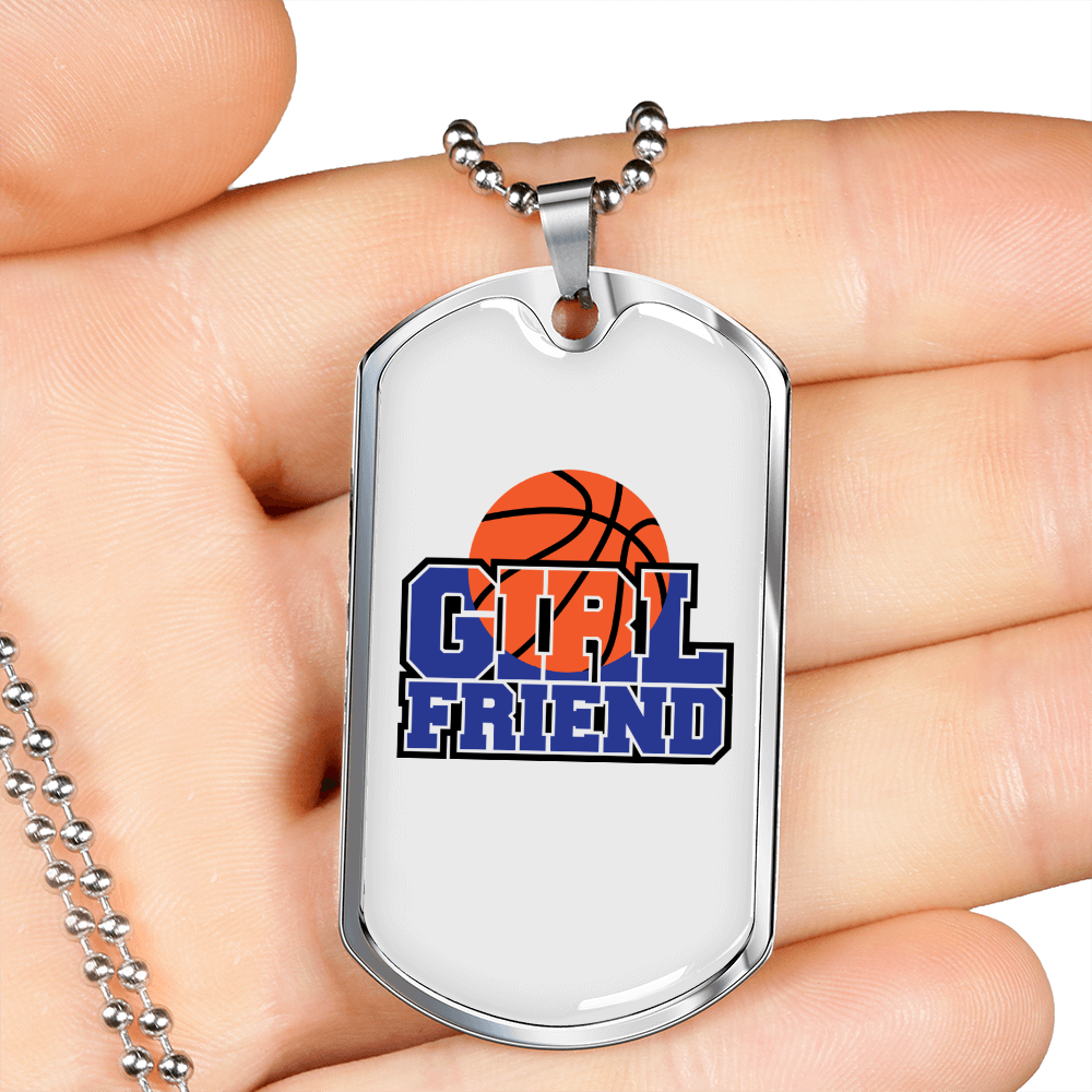 To My Girlfriend Basketball Girlfriend White Necklace Stainless Steel or 18k Gold Dog Tag 24" Chain-Express Your Love Gifts