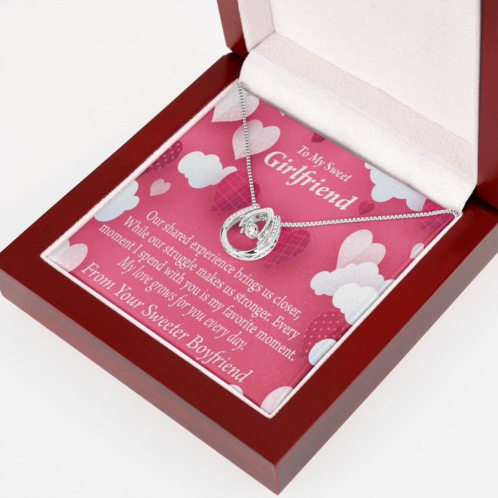 To My Girlfriend Every Moment Card Lucky Horseshoe Necklace Message Card 14k w CZ Crystals-Express Your Love Gifts