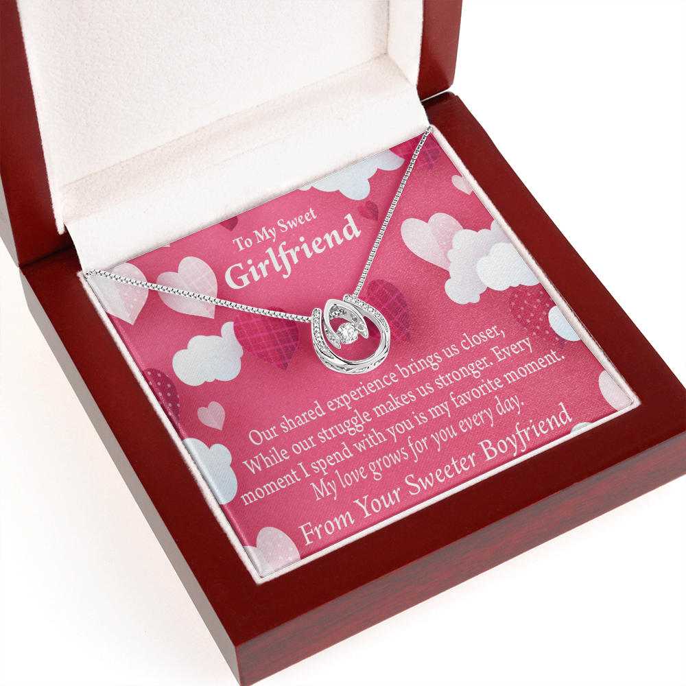 To My Girlfriend Every Moment Card Lucky Horseshoe Necklace Message Card 14k w CZ Crystals-Express Your Love Gifts