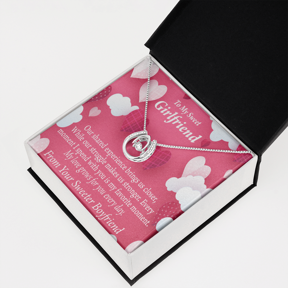 To My Girlfriend Every Moment Spent With You Card Lucky Horseshoe Necklace Message Card 14k w CZ Crystals-Express Your Love Gifts