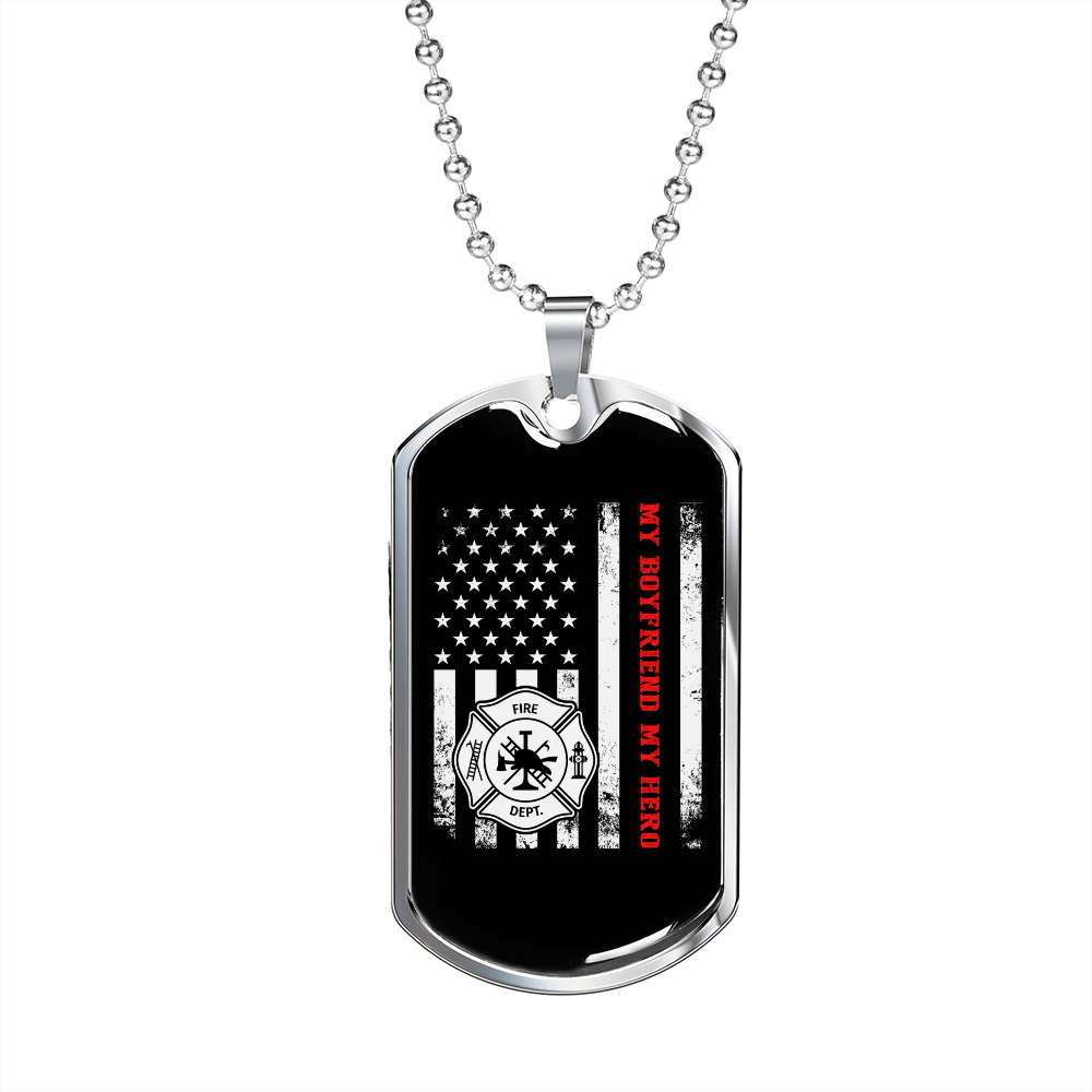 To My Girlfriend Firefighter Girlfriend Thin Red Line Flag Girlfriend Necklace Stainless Steel or 18k Gold Dog Tag 24" Chain-Express Your Love Gifts