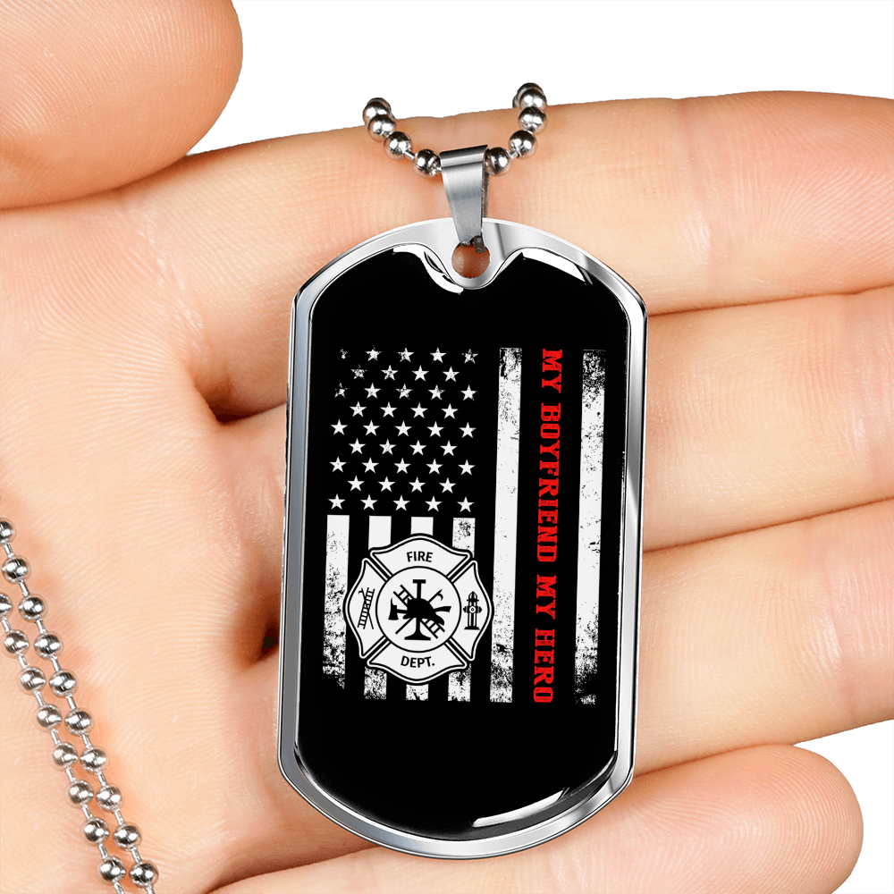 To My Girlfriend Firefighter Girlfriend Thin Red Line Flag Girlfriend Necklace Stainless Steel or 18k Gold Dog Tag 24" Chain-Express Your Love Gifts