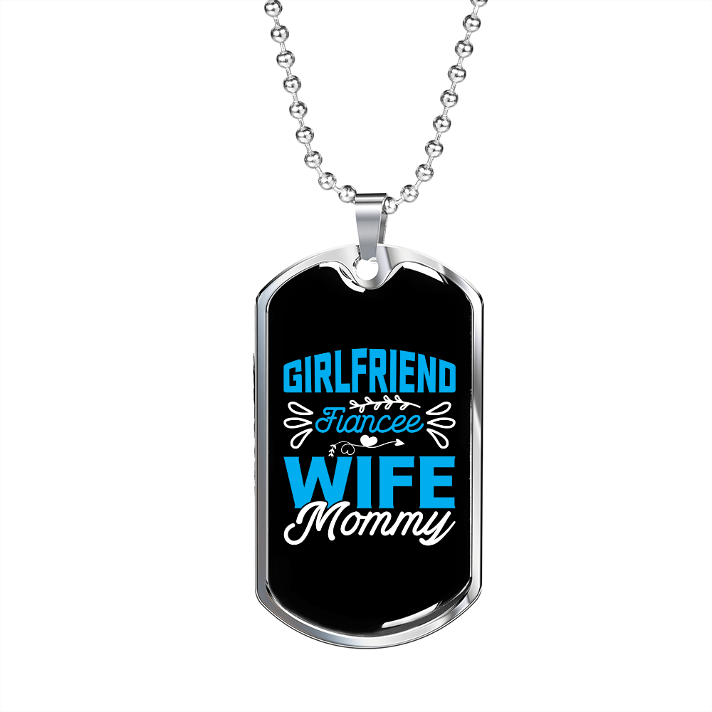 To My Girlfriend Girlfriend Fiancee Wife Mommy Blue Necklace Stainless Steel or 18k Gold Dog Tag 24" Chain-Express Your Love Gifts