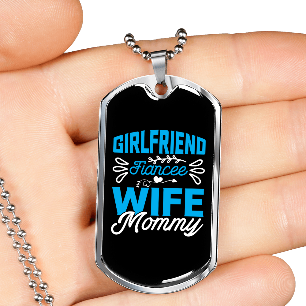 To My Girlfriend Girlfriend Fiancee Wife Mommy Blue Necklace Stainless Steel or 18k Gold Dog Tag 24" Chain-Express Your Love Gifts
