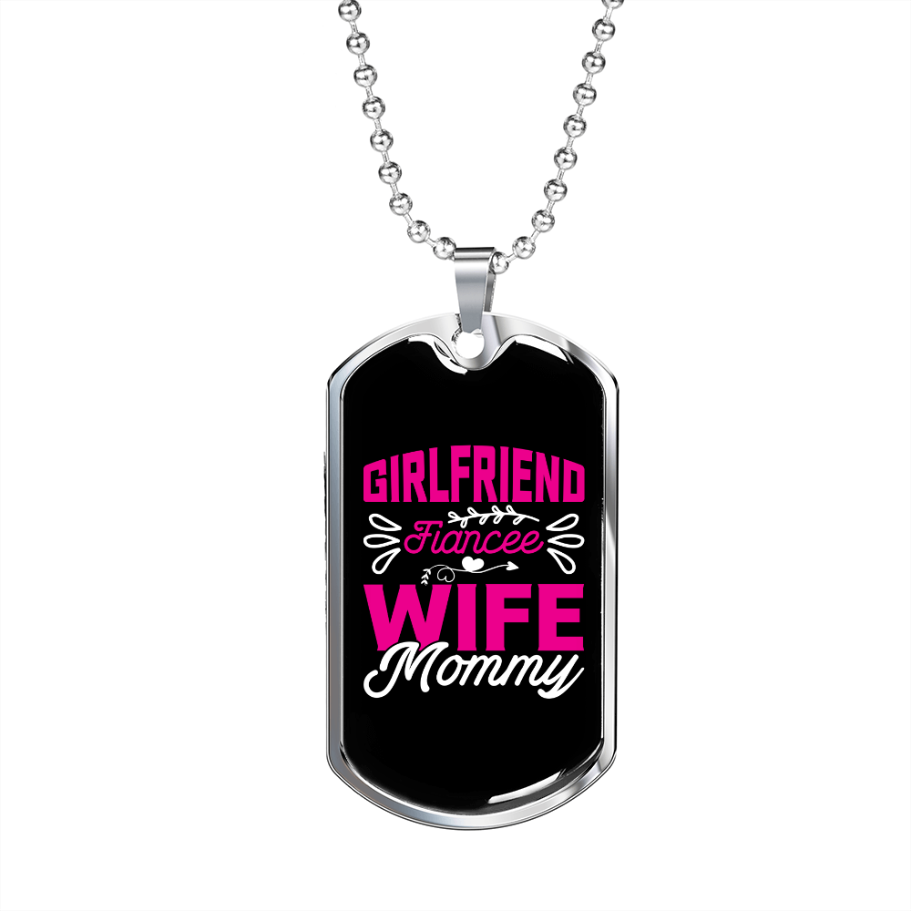To My Girlfriend Girlfriend Fiancee Wife Mommy Pink Necklace Stainless Steel or 18k Gold Dog Tag 24" Chain-Express Your Love Gifts