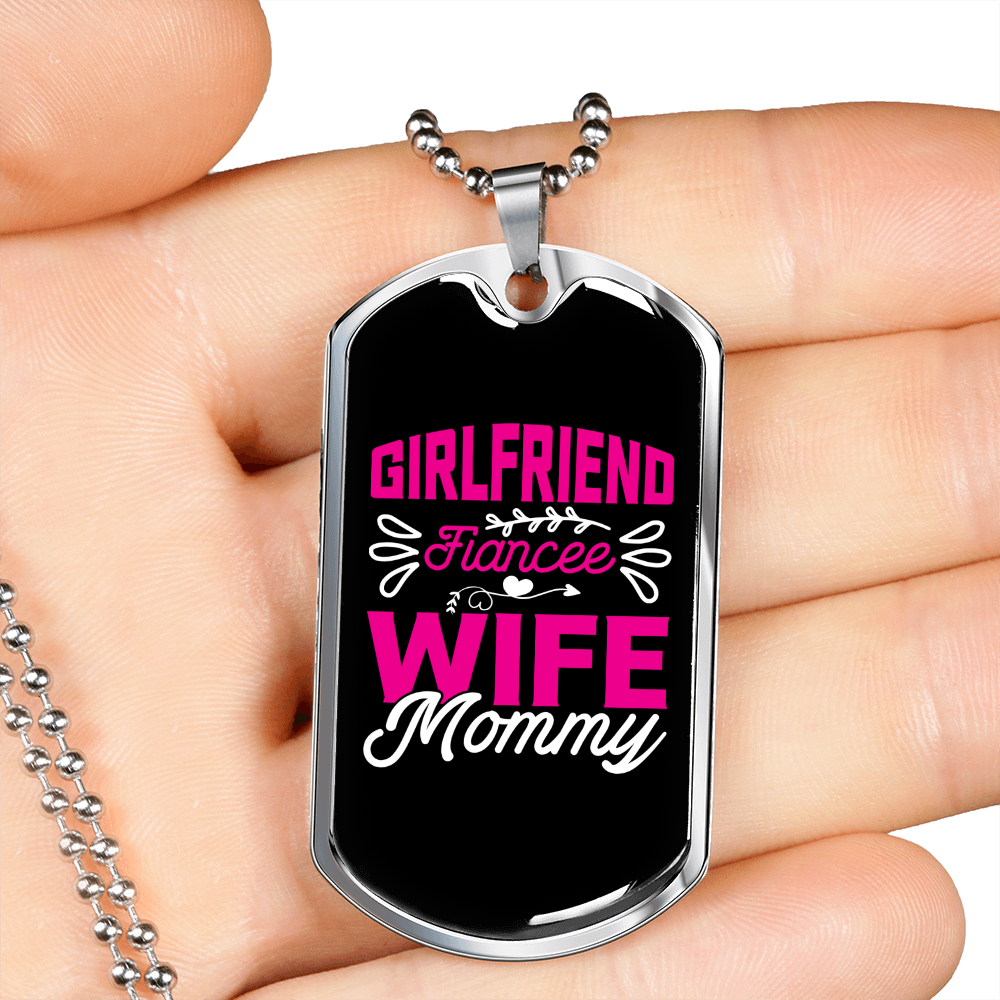 To My Girlfriend Girlfriend Fiancee Wife Mommy Pink Necklace Stainless Steel or 18k Gold Dog Tag 24" Chain-Express Your Love Gifts