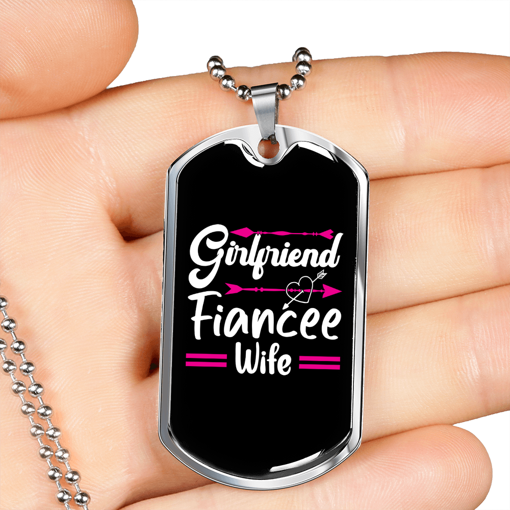 To My Girlfriend Girlfriend Fiancee Wife Pink Necklace Stainless Steel or 18k Gold Dog Tag 24" Chain-Express Your Love Gifts