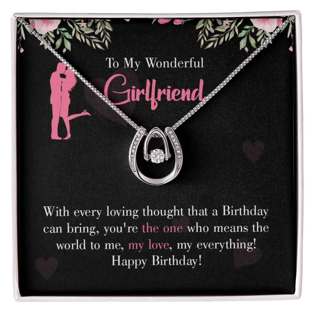 To My Girlfriend Happy Birthday! Lucky Horseshoe Necklace Message Card 14k w CZ Crystals-Express Your Love Gifts