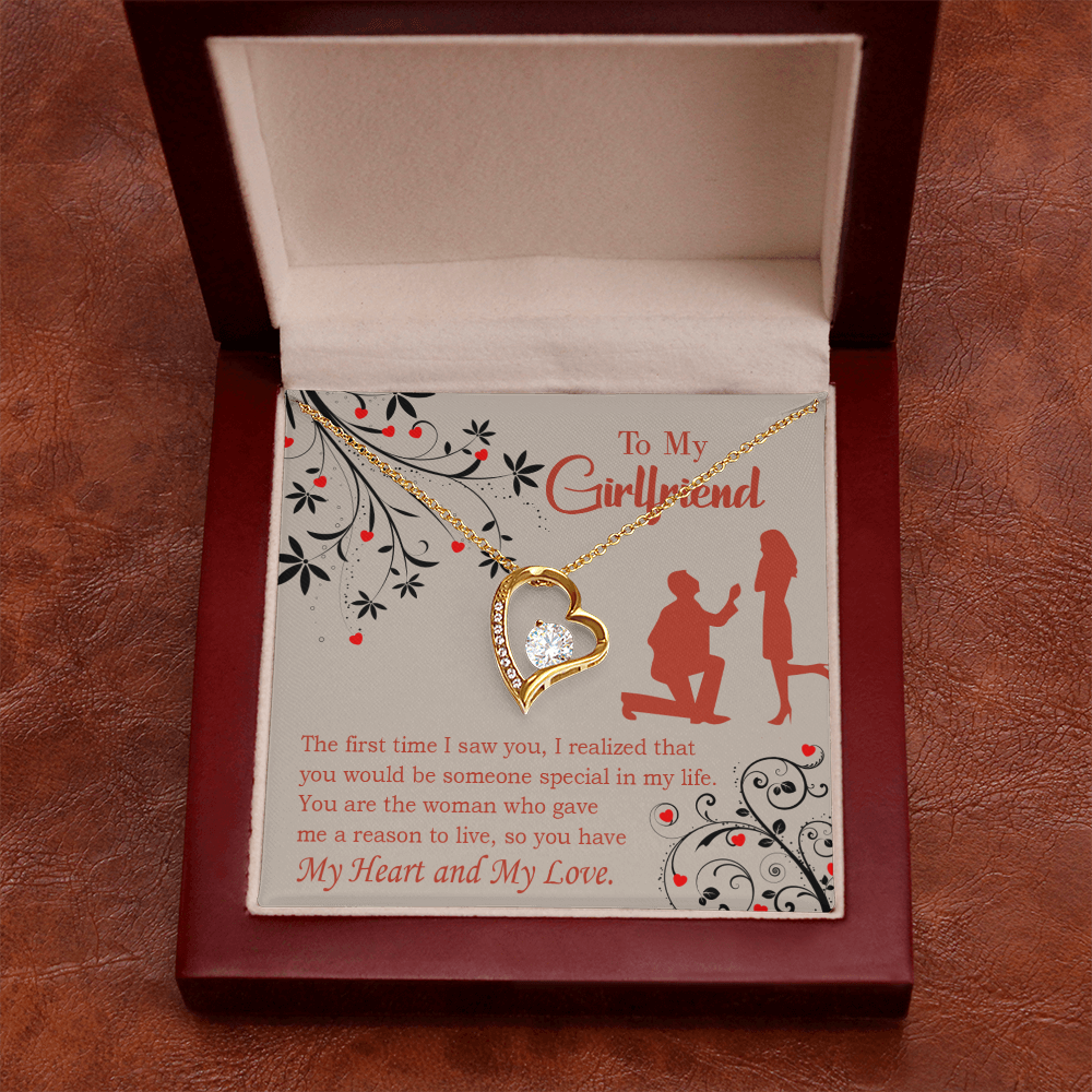 To My Girlfriend Heart and Love Forever Necklace w Message Card-Express Your Love Gifts