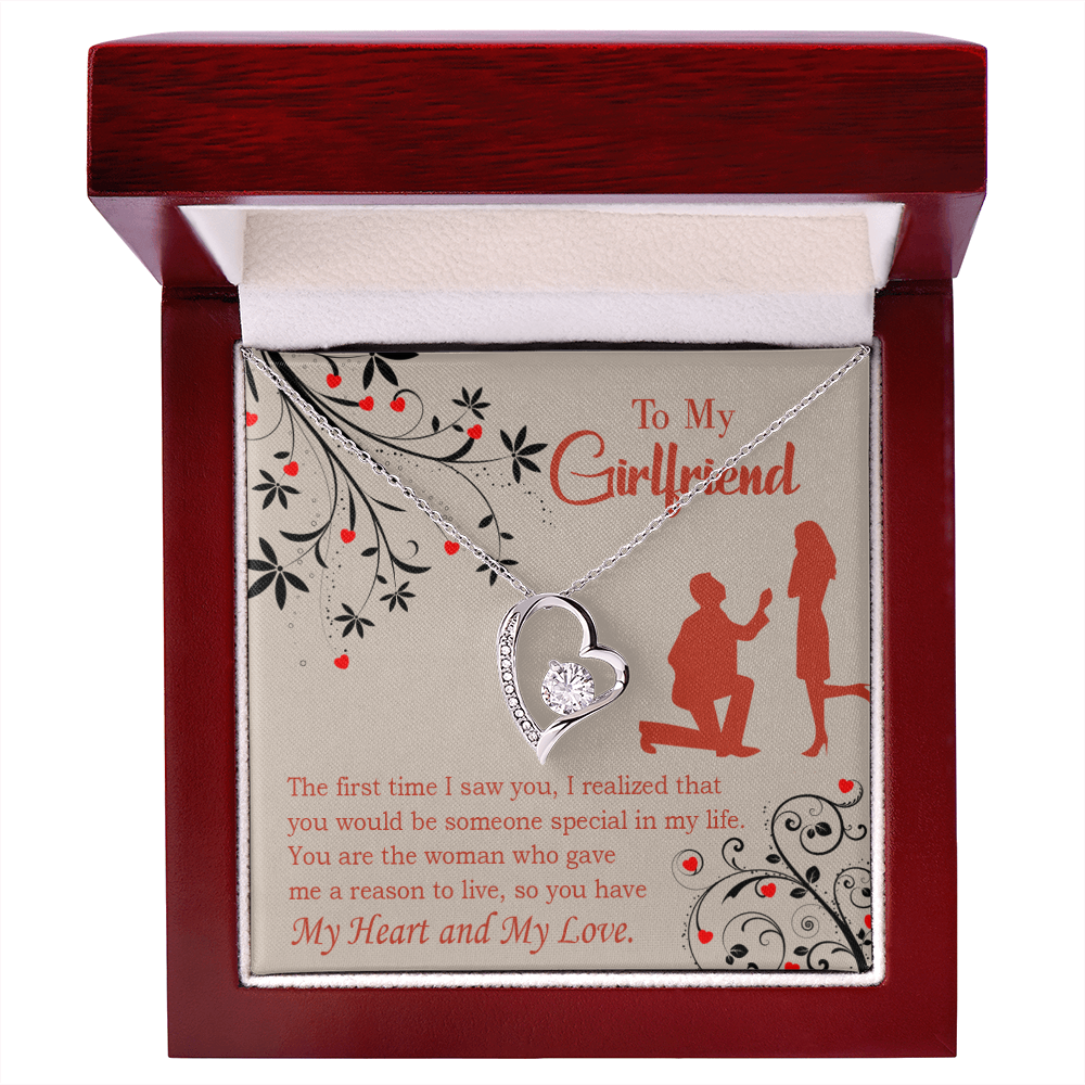 To My Girlfriend Heart and Love Forever Necklace w Message Card-Express Your Love Gifts