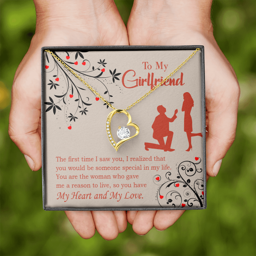 To My Girlfriend Heart and Love Forever Necklace w Message Card-Express Your Love Gifts