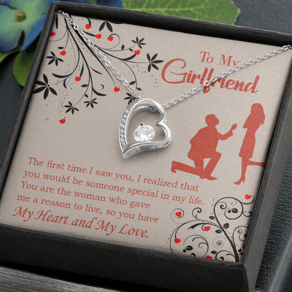 To My Girlfriend Heart and Love Forever Necklace w Message Card-Express Your Love Gifts