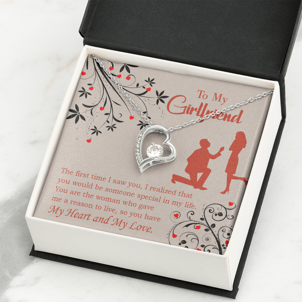 To My Girlfriend Heart and Love Forever Necklace w Message Card-Express Your Love Gifts