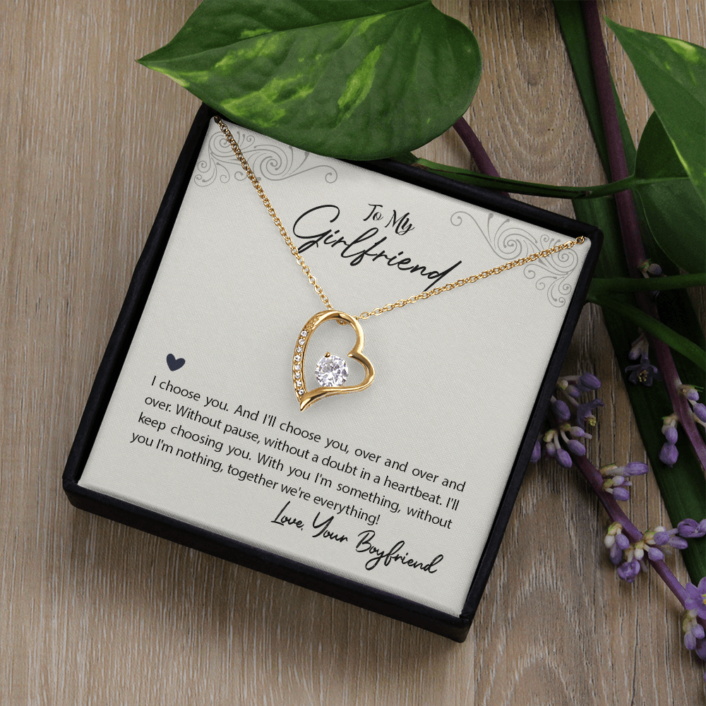 To My Girlfriend I Choose You Forever Necklace w Message Card-Express Your Love Gifts