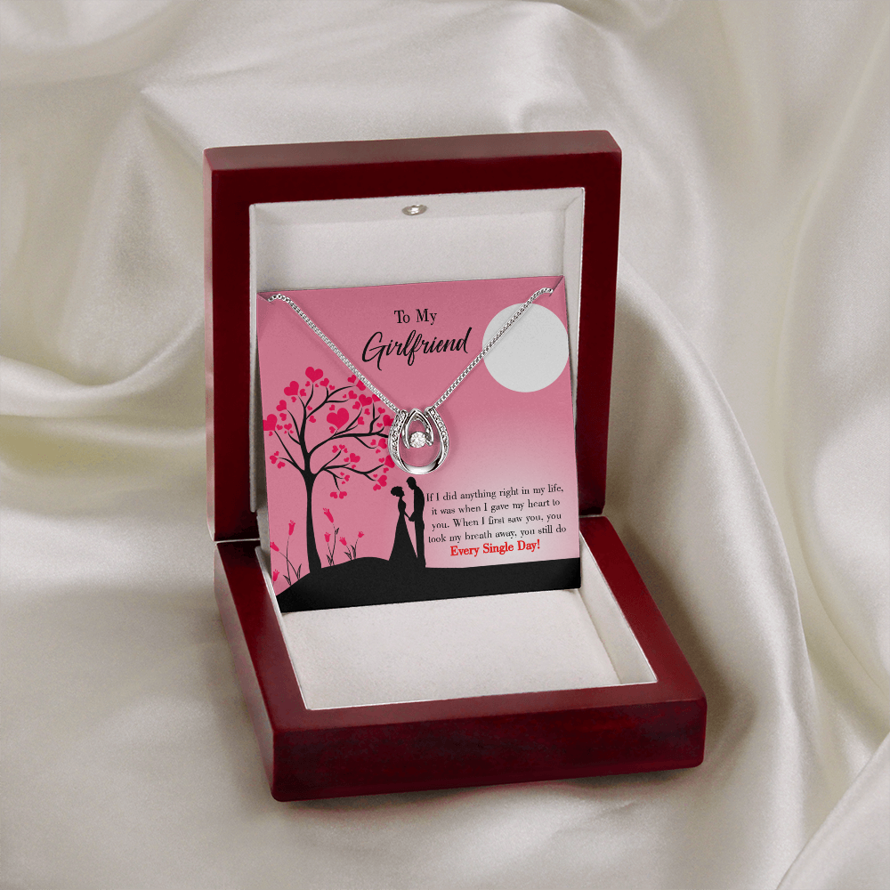 To My Girlfriend I Gave my Heart to You Lucky Horseshoe Necklace Message Card 14k w CZ Crystals-Express Your Love Gifts