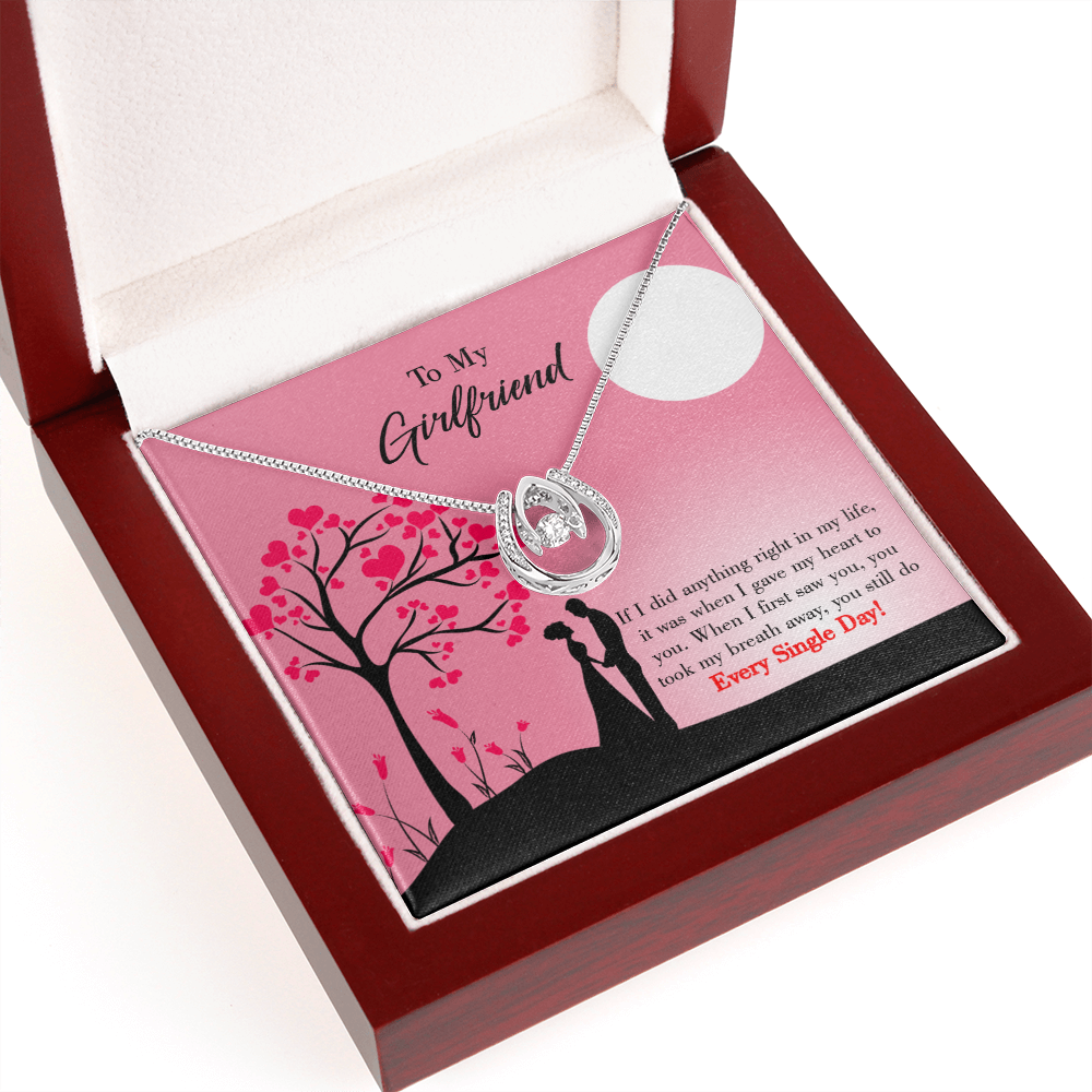 To My Girlfriend I Gave my Heart to You Lucky Horseshoe Necklace Message Card 14k w CZ Crystals-Express Your Love Gifts