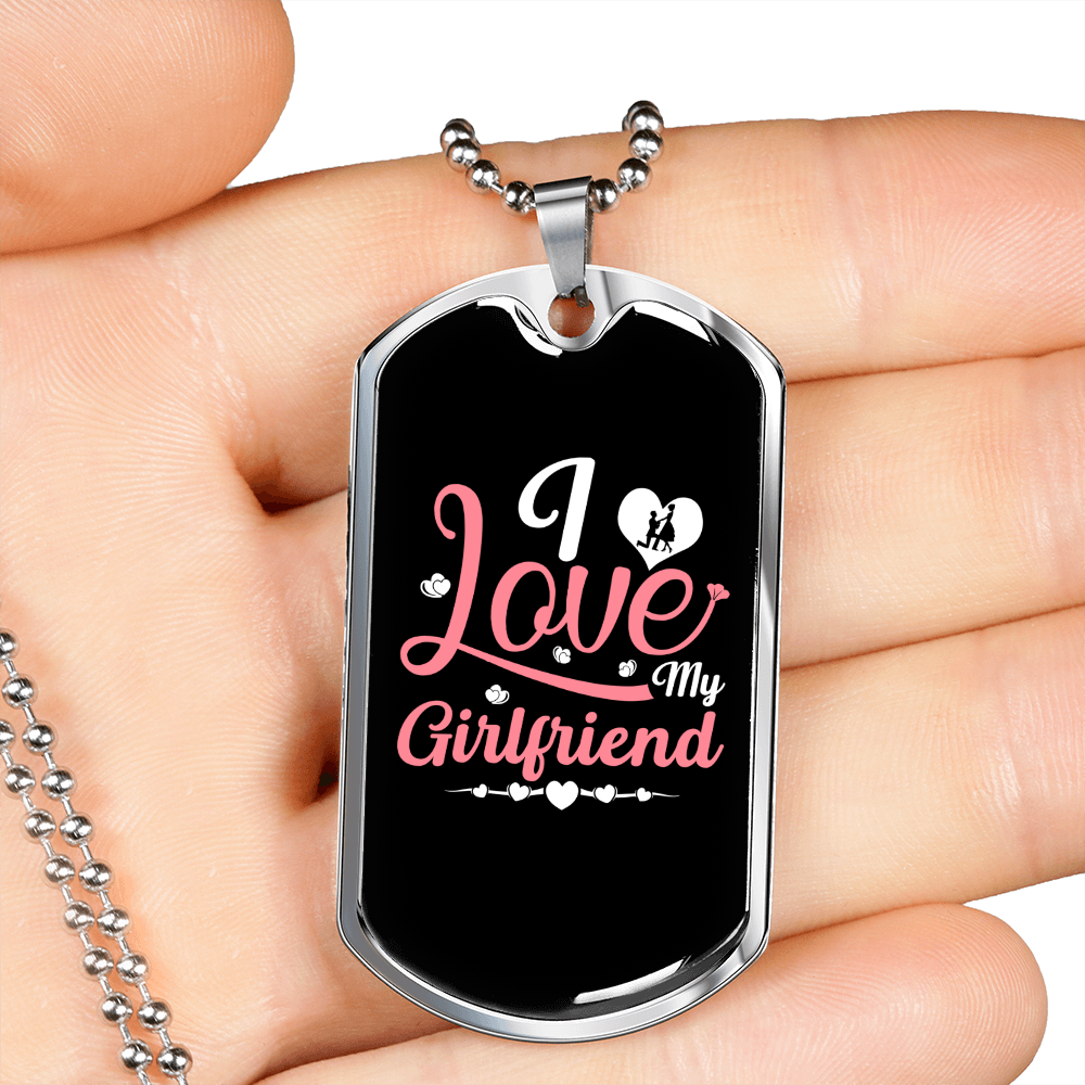 To My Girlfriend I Love My Girlfriend Black Pink Necklace Stainless Steel or 18k Gold Dog Tag 24" Chain-Express Your Love Gifts