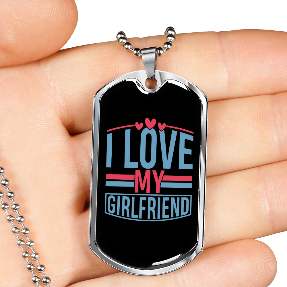 To My Girlfriend I Love My Girlfriend Blak and Blue Necklace Stainless Steel or 18k Gold Dog Tag 24" Chain-Express Your Love Gifts