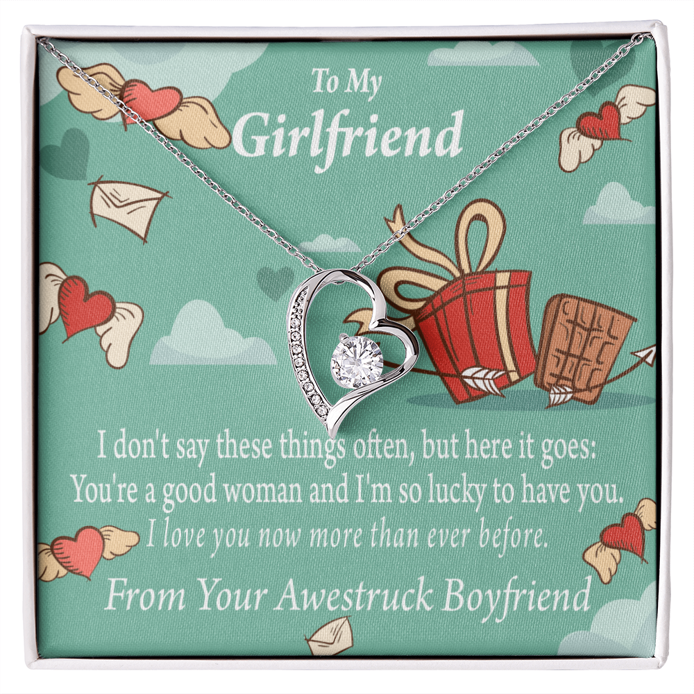 To My Girlfriend I Love You Now More Than Ever Forever Necklace w Message Card-Express Your Love Gifts