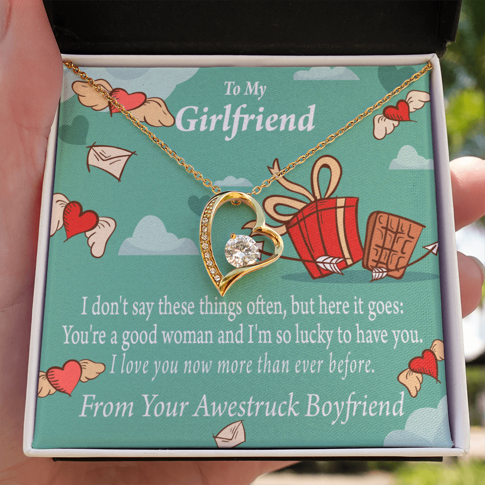 To My Girlfriend I Love You Now More Than Ever Forever Necklace w Message Card-Express Your Love Gifts