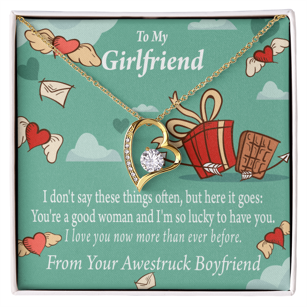 To My Girlfriend I Love You Now More Than Ever Forever Necklace w Message Card-Express Your Love Gifts