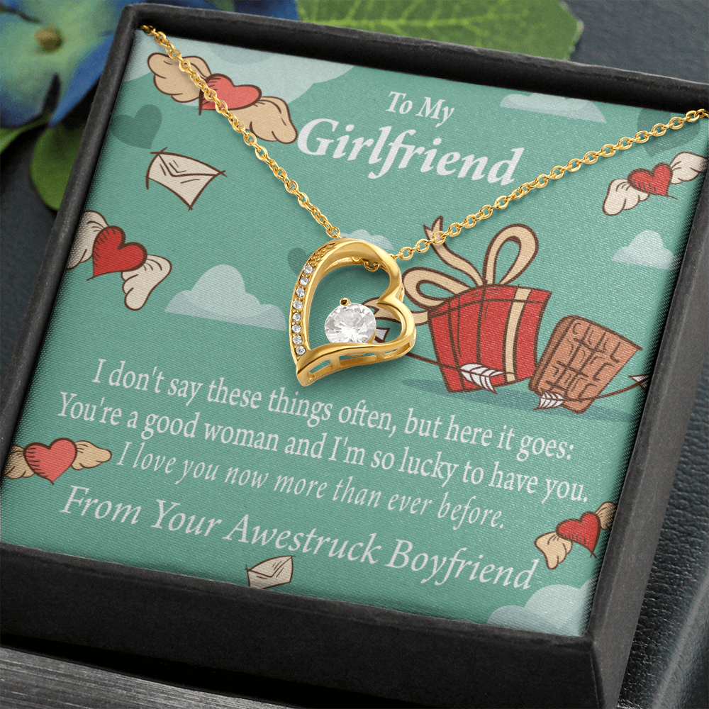 To My Girlfriend I Love You Now More Than Ever Forever Necklace w Message Card-Express Your Love Gifts