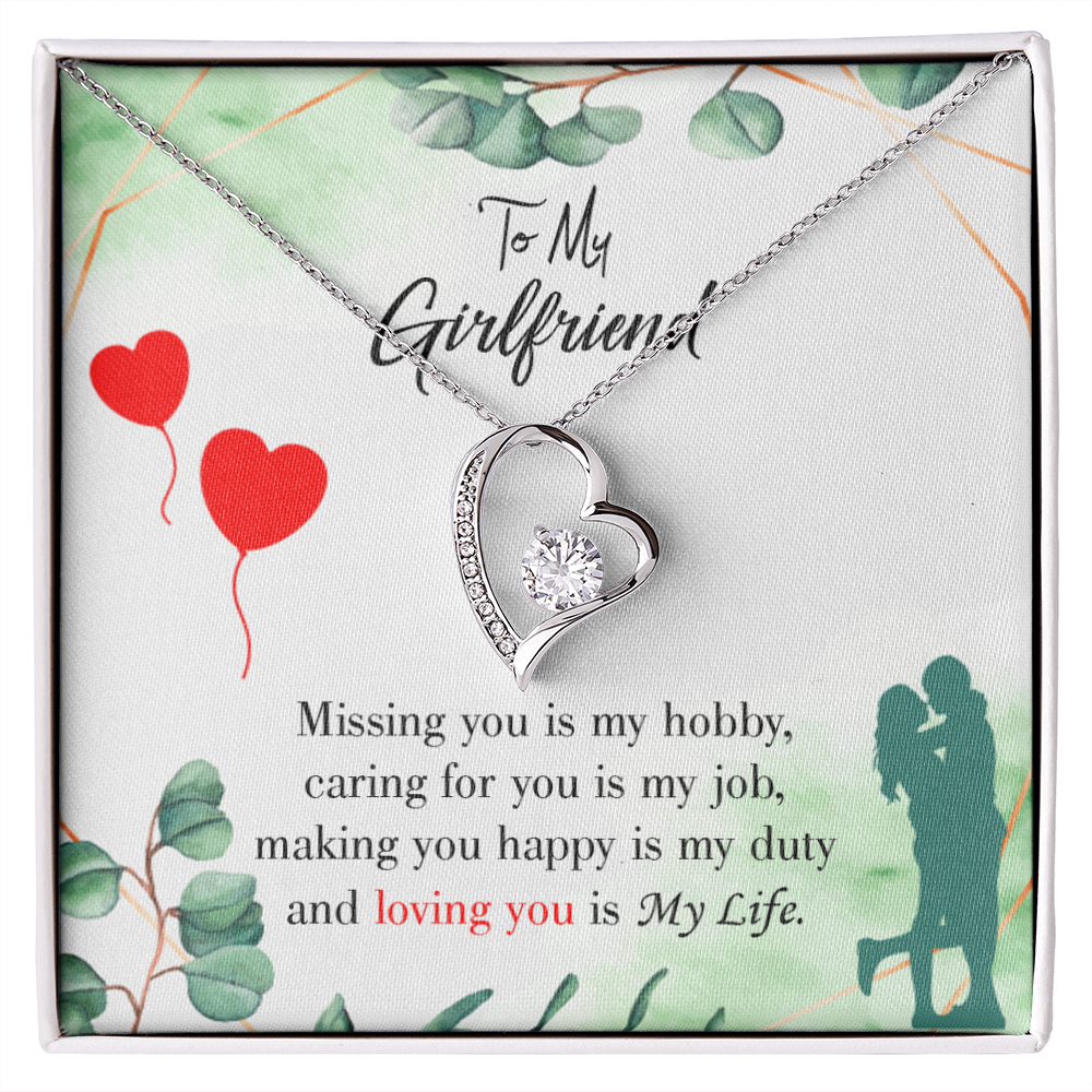 To My Girlfriend Missing You is my Hobby Forever Necklace w Message Card-Express Your Love Gifts