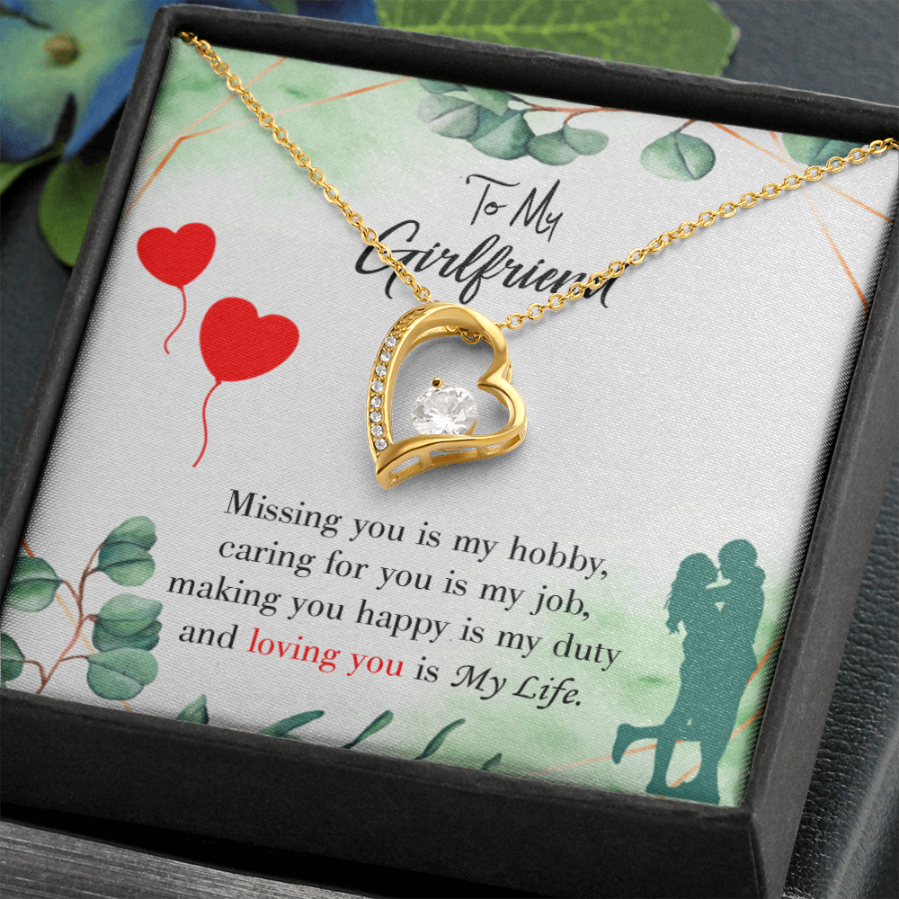 To My Girlfriend Missing You is my Hobby Forever Necklace w Message Card-Express Your Love Gifts