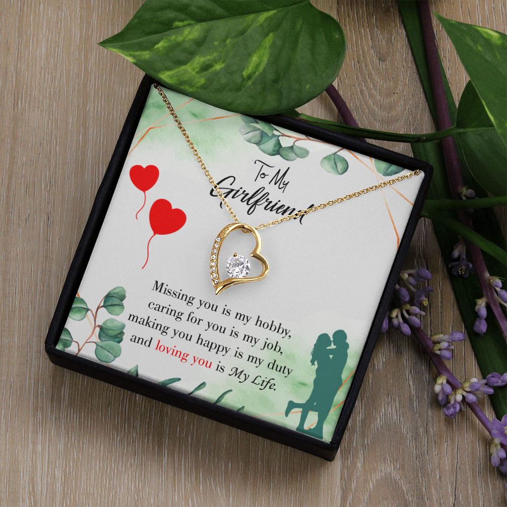 To My Girlfriend Missing You is my Hobby Forever Necklace w Message Card-Express Your Love Gifts