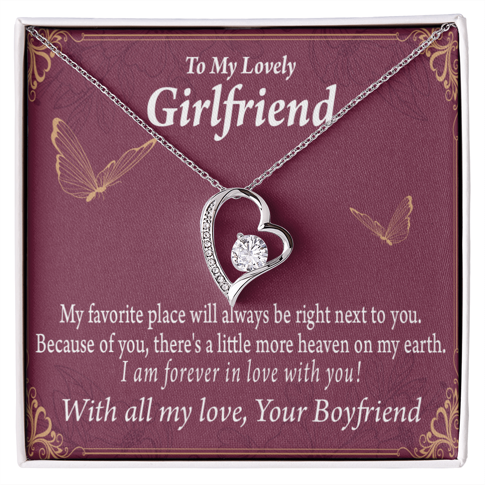 To My Girlfriend My Girlfriend Right Next To You Is My Favorite Place Forever Necklace w Message Card-Express Your Love Gifts