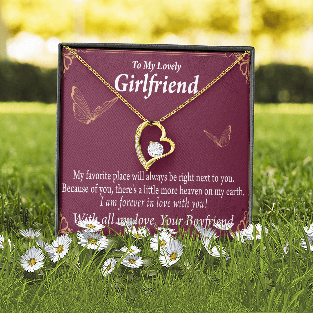 To My Girlfriend My Girlfriend Right Next To You Is My Favorite Place Forever Necklace w Message Card-Express Your Love Gifts