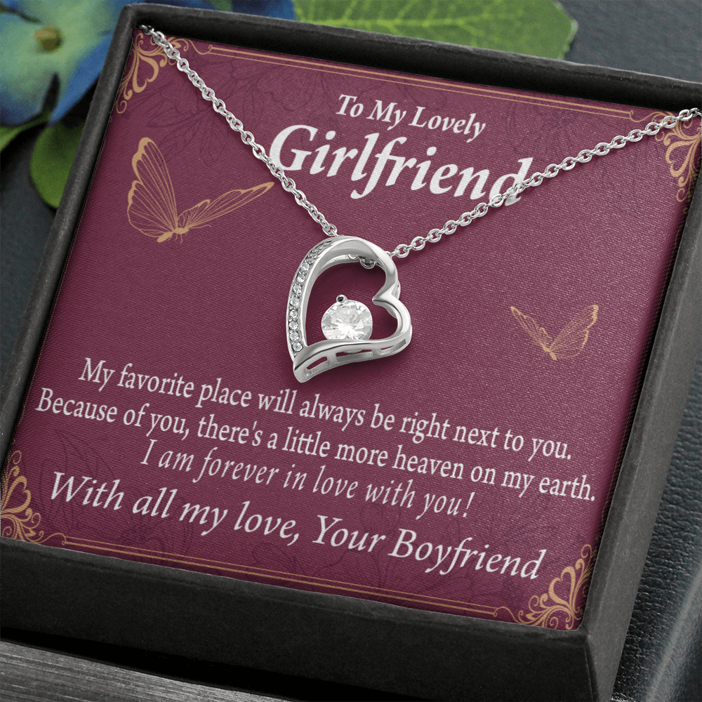 To My Girlfriend My Girlfriend Right Next To You Is My Favorite Place Forever Necklace w Message Card-Express Your Love Gifts