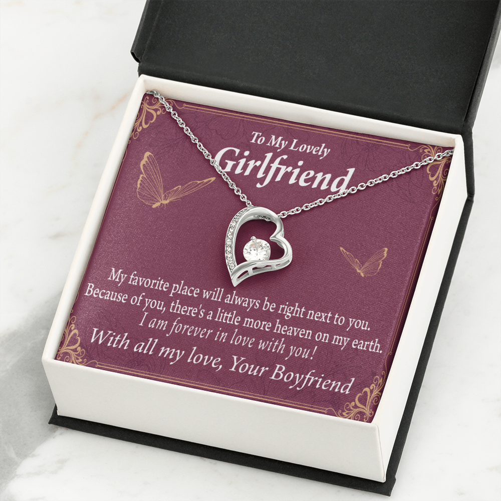 To My Girlfriend My Girlfriend Right Next To You Is My Favorite Place Forever Necklace w Message Card-Express Your Love Gifts