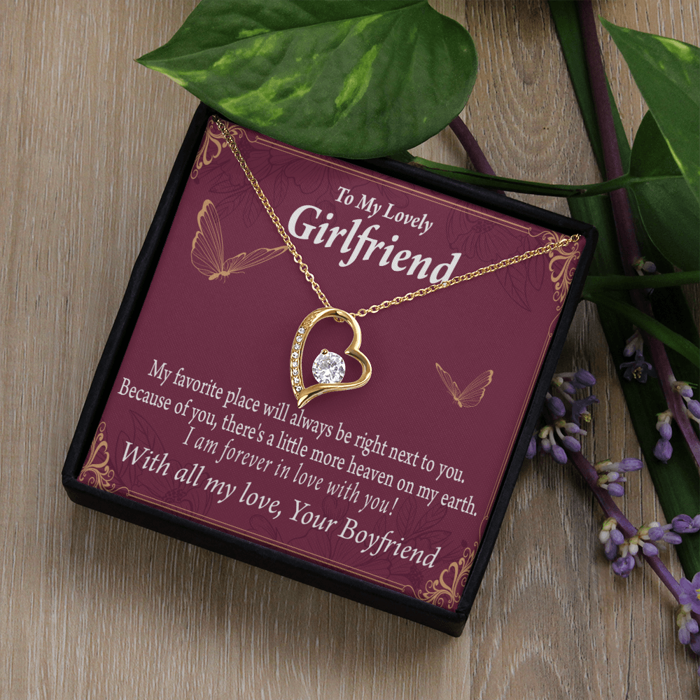 To My Girlfriend My Girlfriend Right Next To You Is My Favorite Place Forever Necklace w Message Card-Express Your Love Gifts