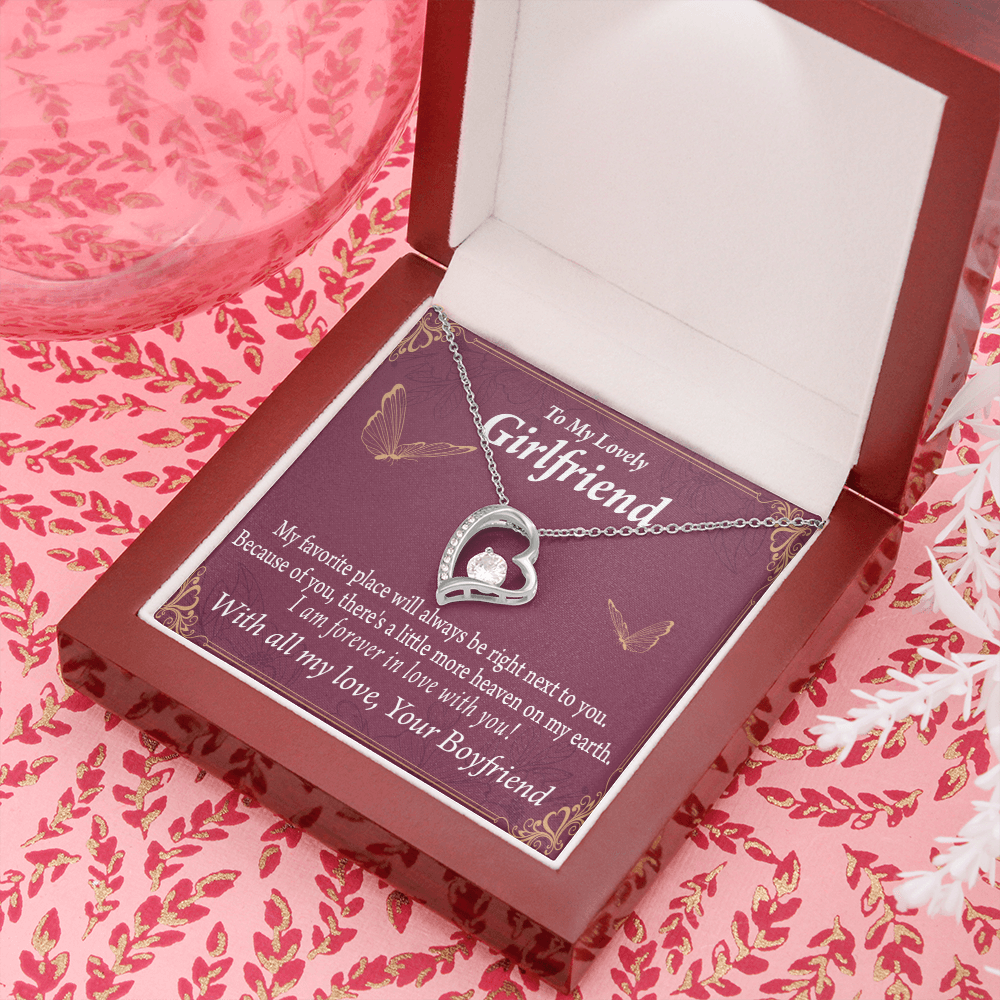 To My Girlfriend My Girlfriend Right Next To You Is My Favorite Place Forever Necklace w Message Card-Express Your Love Gifts