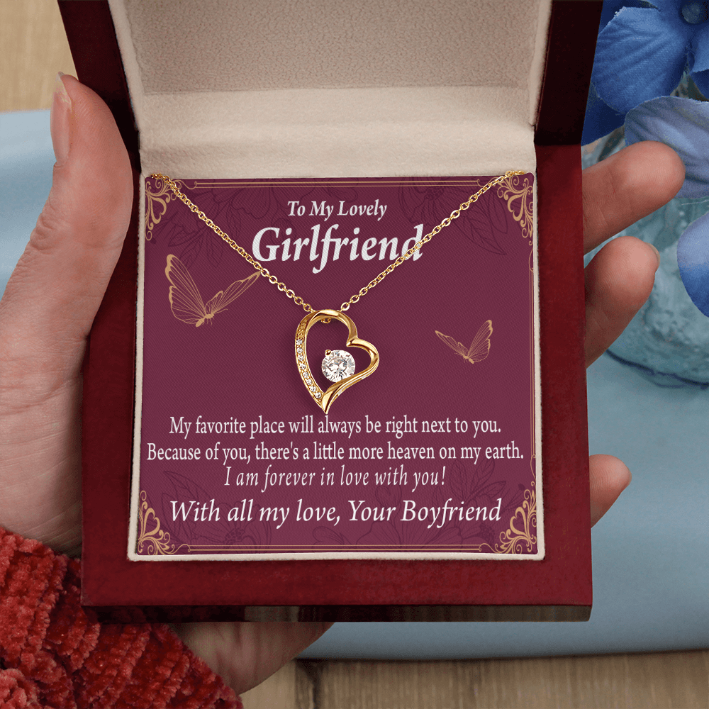 To My Girlfriend My Girlfriend Right Next To You Is My Favorite Place Forever Necklace w Message Card-Express Your Love Gifts