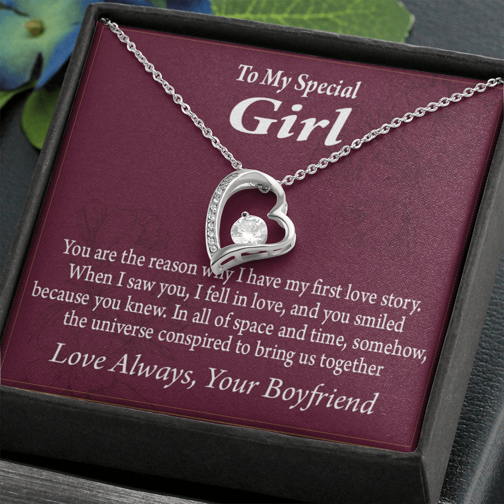 To My Girlfriend My Girlfriend The Reason For First Love Story Forever Necklace w Message Card-Express Your Love Gifts