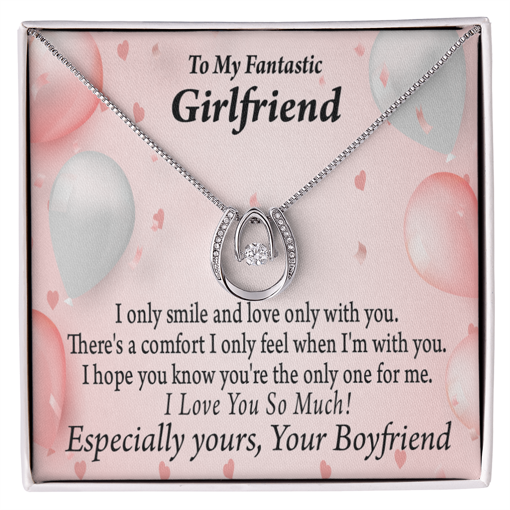To My Girlfriend The Only One For Me Lucky Horseshoe Necklace Message Card 14k w CZ Crystals-Express Your Love Gifts
