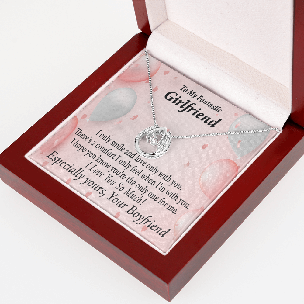 To My Girlfriend The Only One For Me Lucky Horseshoe Necklace Message Card 14k w CZ Crystals-Express Your Love Gifts