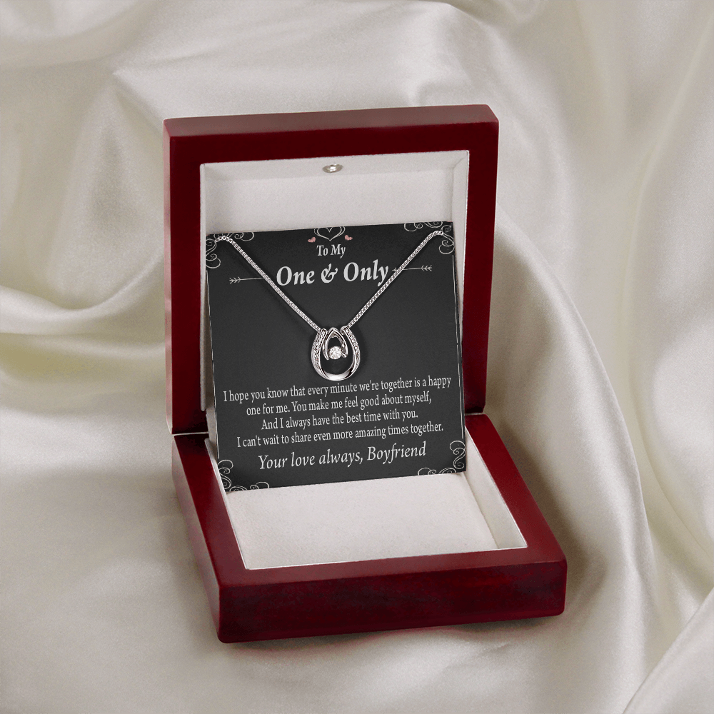 To My Girlfriend To More Amazing Times Together Lucky Horseshoe Necklace Message Card 14k w CZ Crystals-Express Your Love Gifts
