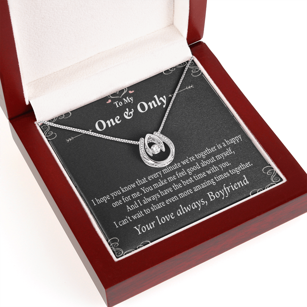 To My Girlfriend To More Amazing Times Together Lucky Horseshoe Necklace Message Card 14k w CZ Crystals-Express Your Love Gifts