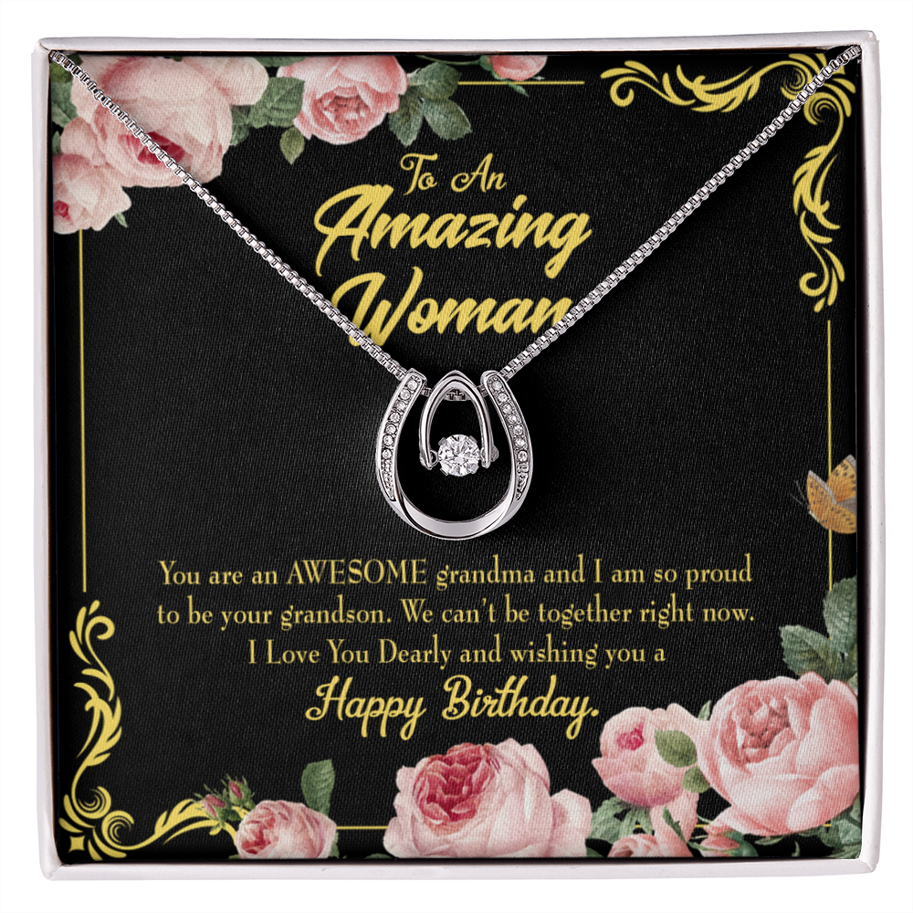 To My Grandma Birthday Message Awesome Grandma Lucky Horseshoe Necklace Message Card 14k w CZ Crystals-Express Your Love Gifts