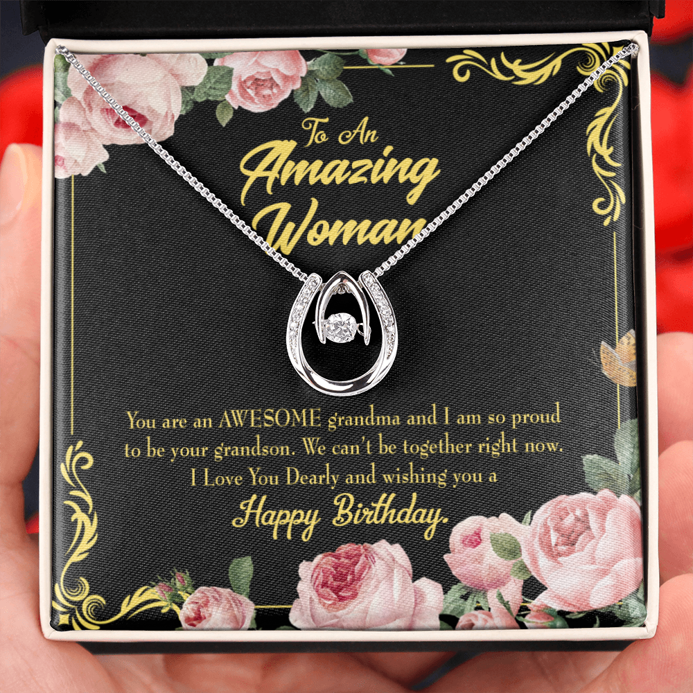 To My Grandma Birthday Message Awesome Grandma Lucky Horseshoe Necklace Message Card 14k w CZ Crystals-Express Your Love Gifts