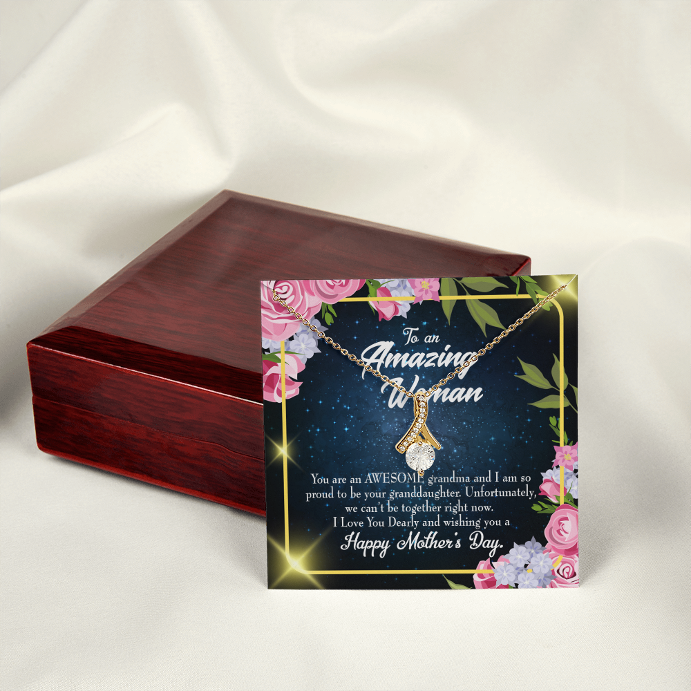 To My Grandmother Awesome Grandma Alluring Ribbon Necklace Message Card-Express Your Love Gifts