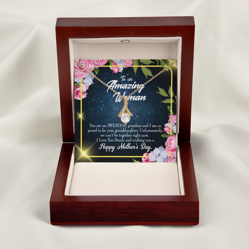 To My Grandmother Awesome Grandma Alluring Ribbon Necklace Message Card-Express Your Love Gifts