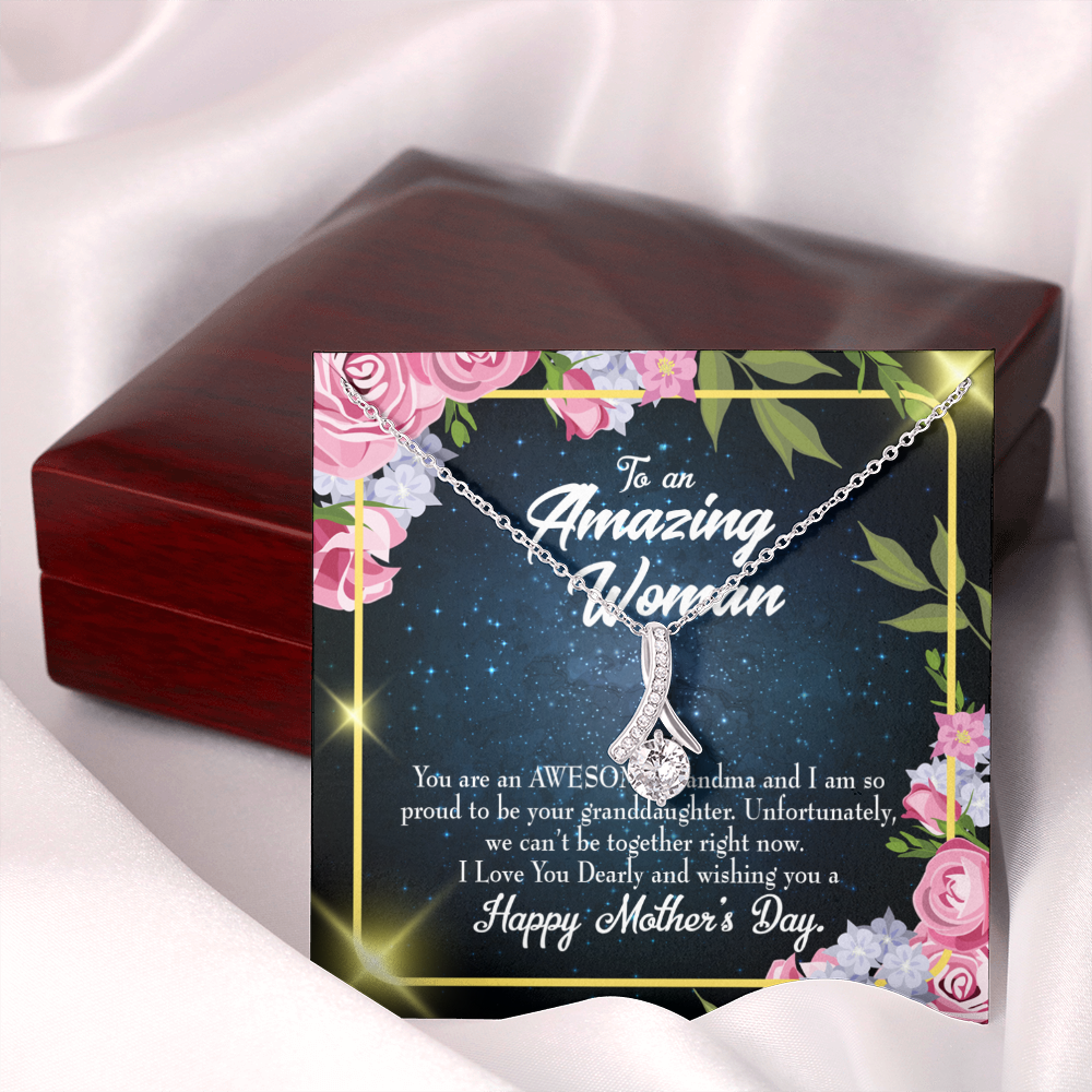 To My Grandmother Awesome Grandma Alluring Ribbon Necklace Message Card-Express Your Love Gifts