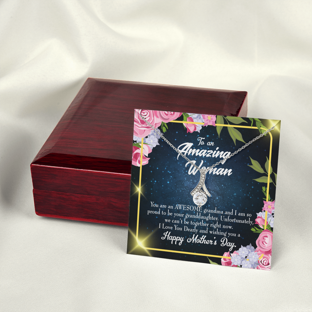 To My Grandmother Awesome Grandma Alluring Ribbon Necklace Message Card-Express Your Love Gifts